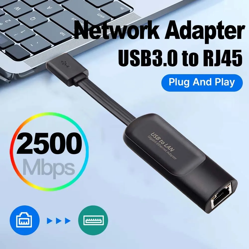 USB Gigabit Ethernet Adapter 2500Mbps USB 3.0 Network Card to RJ45 Lan Driver Free For Desktops Laptop Macbook PC Accessories