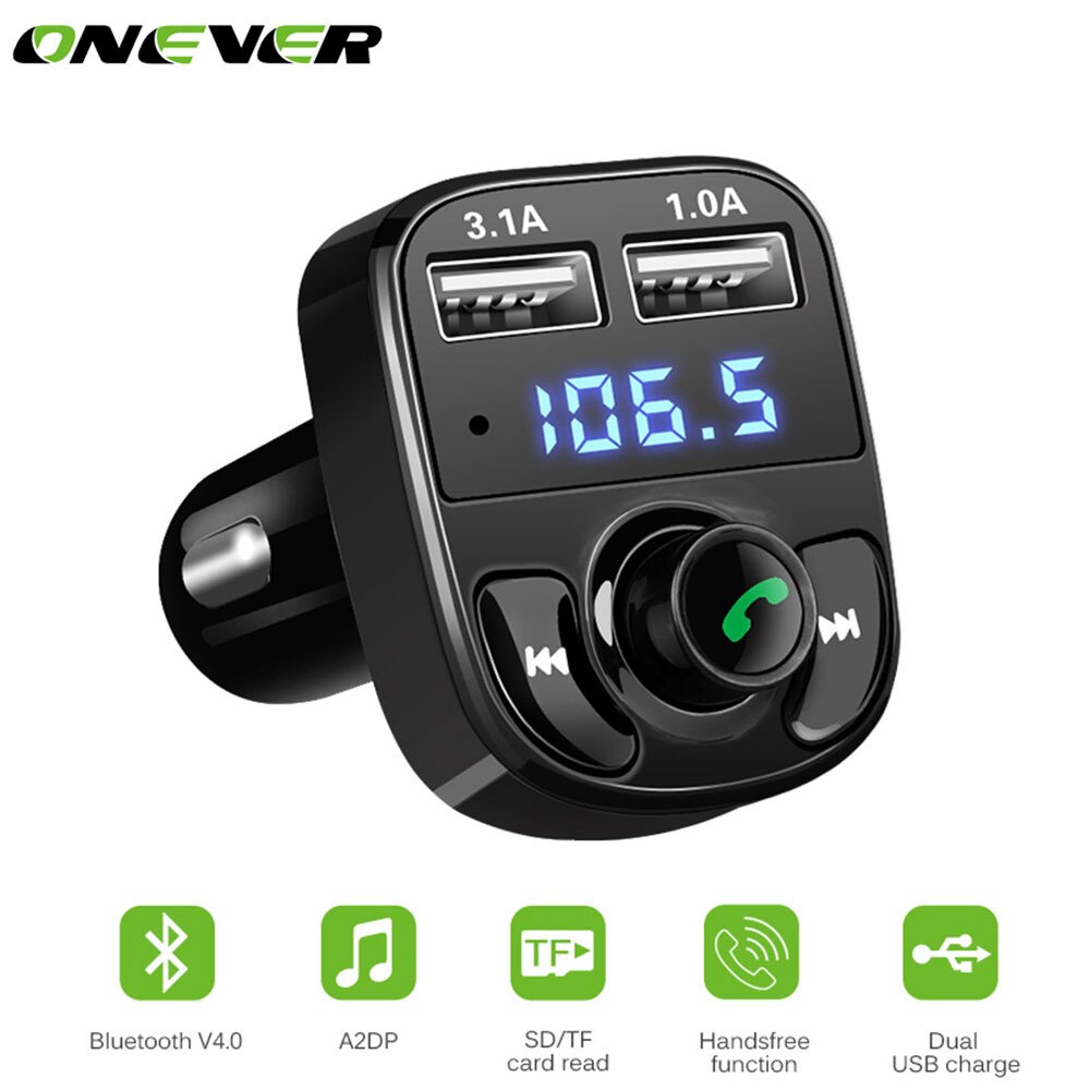 Onever Auto Fm-zender Modulator Bluetooth Carkit Mp3-speler SD TF Muziek Play Dual USB 4.1A Quick Charger Voltage Display
