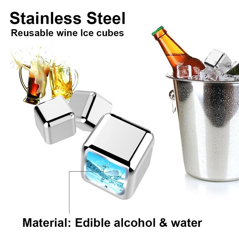 Cubos de hielo de acero inoxidable piedras de whisky piedras de enfriamiento reutilizables rocas para bebida vino cerveza mantener su bebida fría más tiempo
