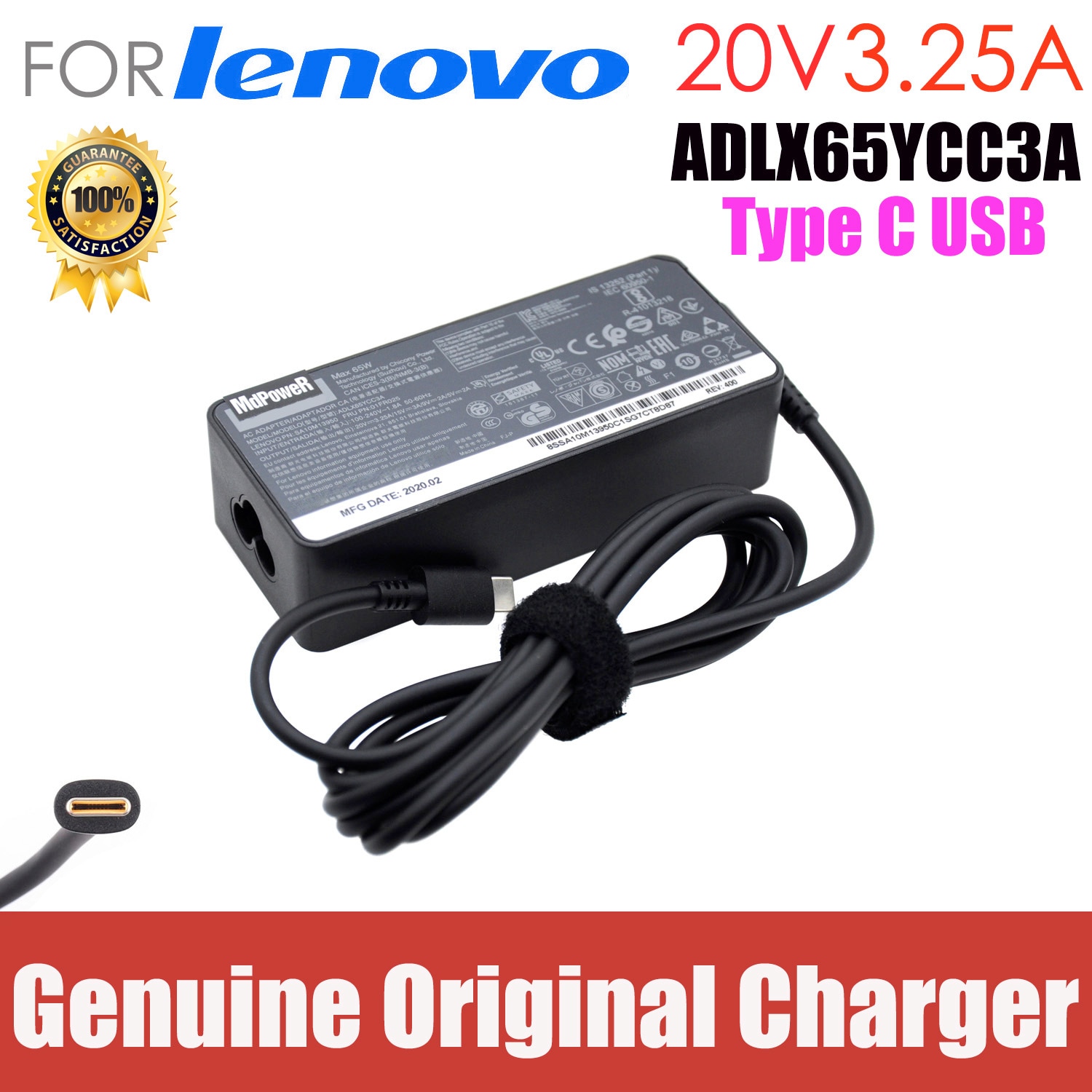 Originele 65W 20V 3.25A Type C Ac Adapter Laptop Oplader Voor Lenovo Thinkpad X280 X380 X390 X395 L580 ADLX65YLC3A ADLX65YCC3D