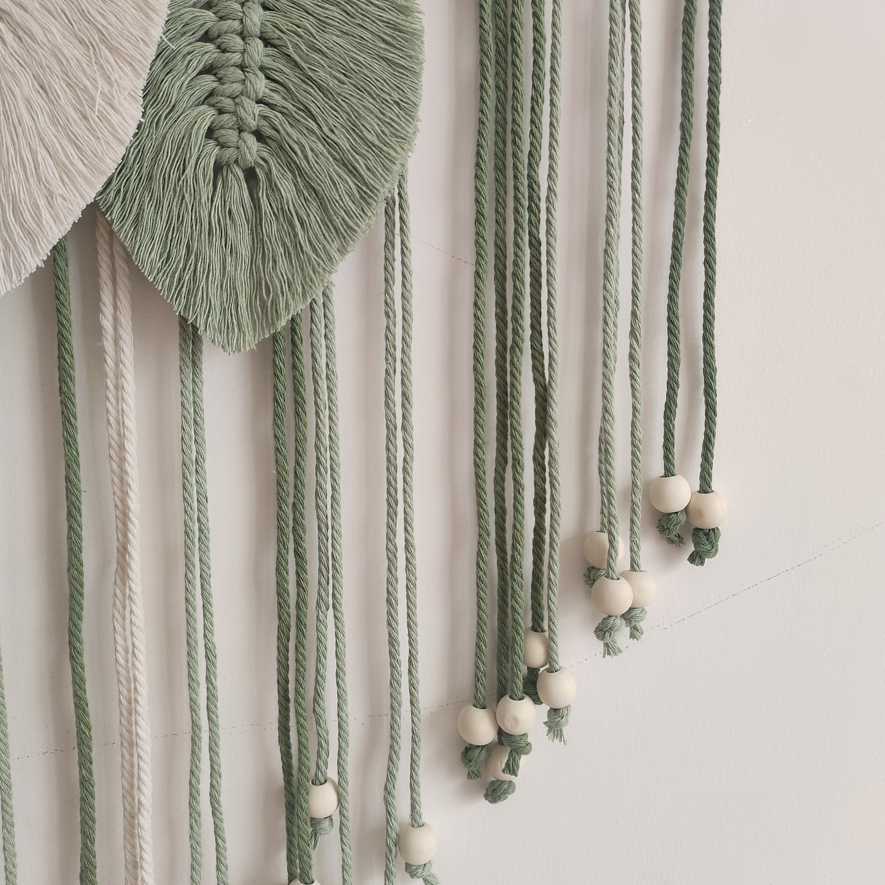Tapiz colgante de pared de hoja de macramé, decoración bohemia de arte grande de macramé, decoración de habitación, para el hogar, cinta verde de macramé de jungla bohemia, 1 ud.