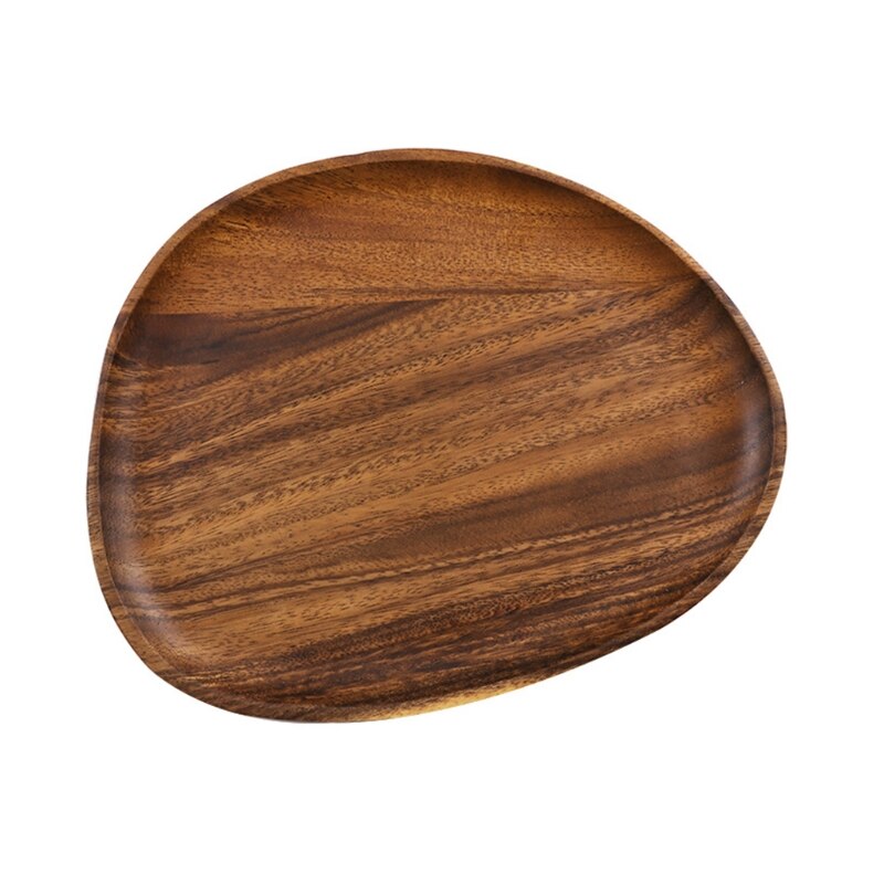 Wood Irregular Oval Dinner Plate Lightweight Easy Cleaning Solid Wood Pan for Dishes Snack Dessert Unbreakable: B