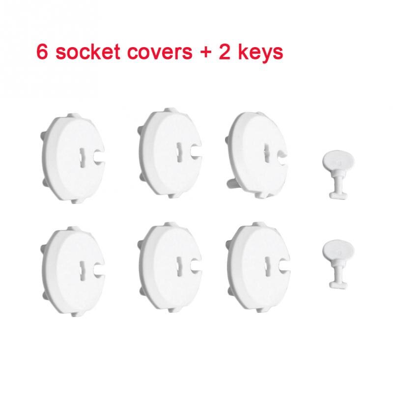 6PCS Socket Cover+2PCS Key Electric Plug Protection Baby Safety Anti-electric Shock Outlet Protection Cover For Home Set #17