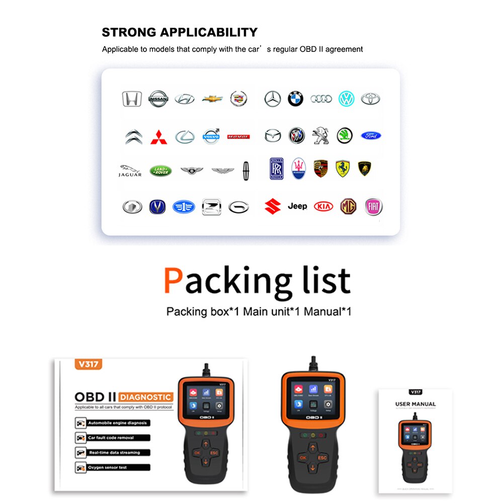 Engine Fault Diagnosis V317 Automobile Fault Detector OBD 2 Oxygen Sensor Test OBD II EOBD Universal Car Diagnostic Tool