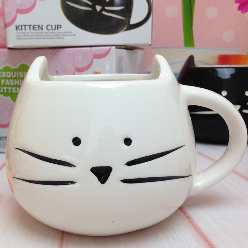 1 pcs Ceramic cup ceramic crafts mark cup white and black milk cup cat cup