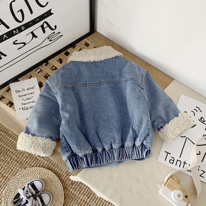 HE Hello Enjoy Jacket For Girls Boys Autumn Winter Plus Cashmere Thicken Coat Children Clothes Warm Baby Denim