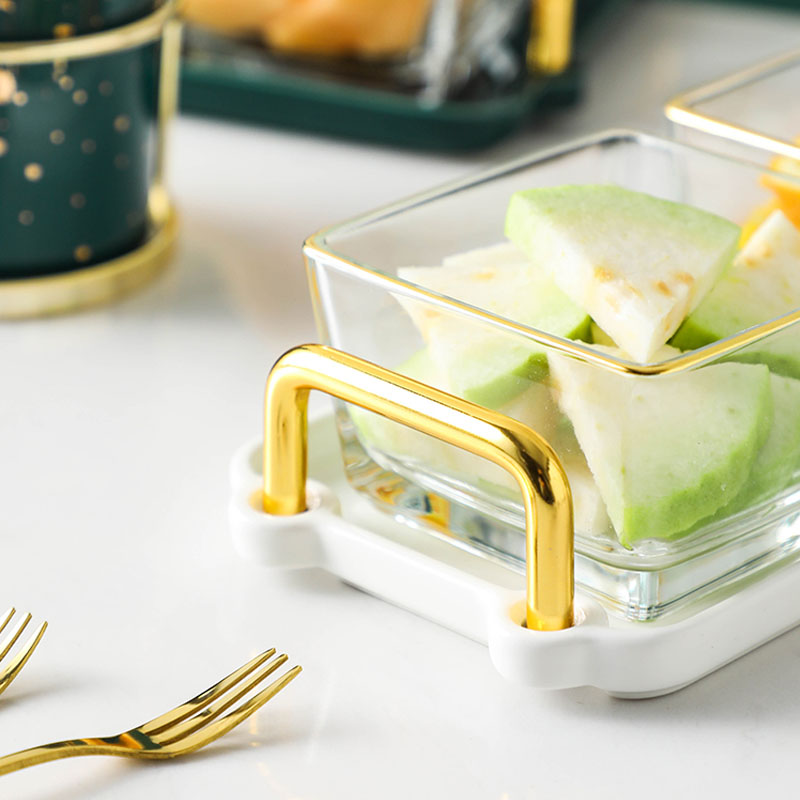 Plateau en verre doré, séparation des fruits secs, bol de séparation des aliments, plateaux décoratifs pour la maison, assaisonnement de cuisine, combinaison de vaisselle