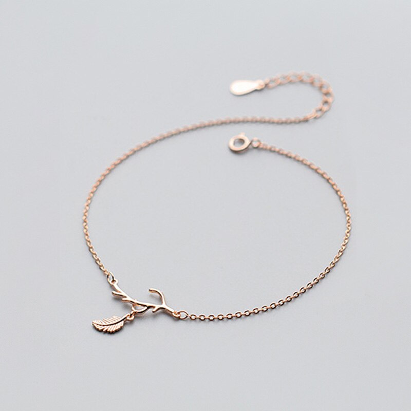 Blätter Fußkettchen für Frauen 925 Sterling Silber Boho fuß schmuck Hohl Blätter Charme Armband Für Frauen Einfache Wilden Schmuck: rose  gold