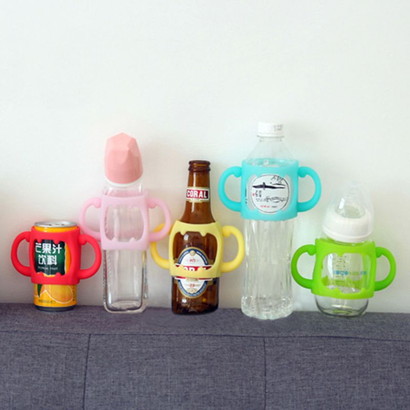 Baby Fles Universele Handvat Zachte Siliconen Brede Mond Grip Multicolor Hittebestendige Zuigflessen Accessoires