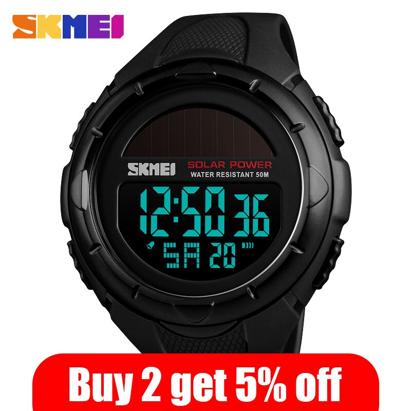 Skmei Solar Power Mannen Digitale Horloge Sport Horloges Chronograaf 5Bar Waterdicht Horloge Mannen Klok Relogio Masculino 1405