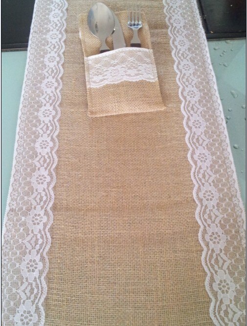 Bröllops säckbord bordslöpare/burlap spets bords löpare/hem fest bord dekoration/bröllop bord dekoration (30 cmx 270cm)