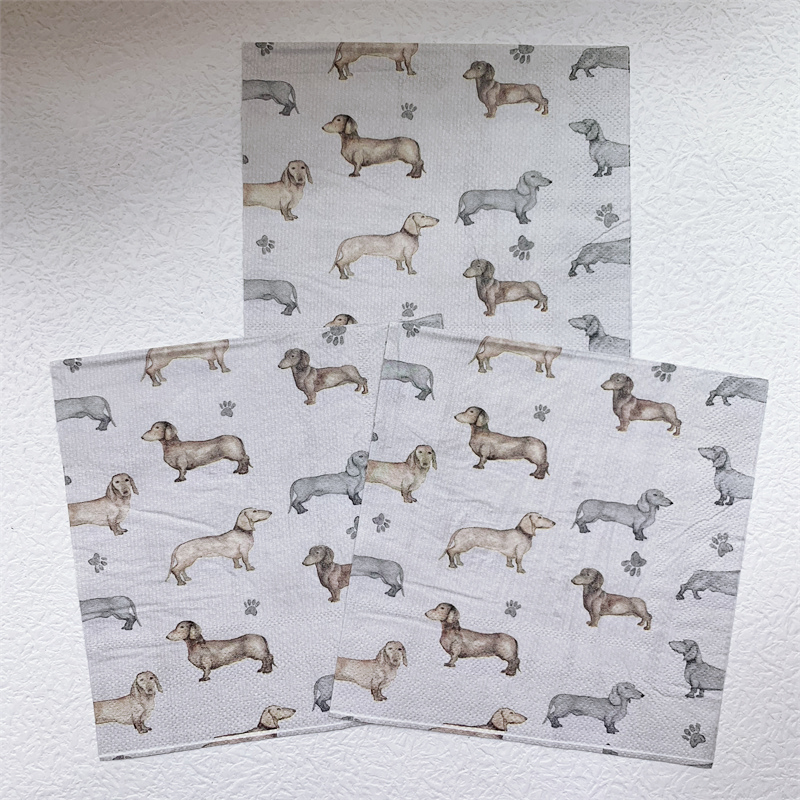 20Pcs/Pack Cute Cartoon Dachshund Dog Decoupage Paper Napkins Doggy Animal Paper Tissues for Kids Birthday Party Decor