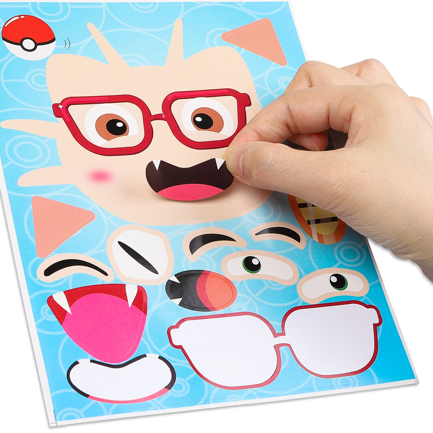 Party Favor Supplies Cartoon Make-a-face Sheets Make Own Stickers Fun Craft Project for Kids Mix Stickers for Class Decor 40pcs