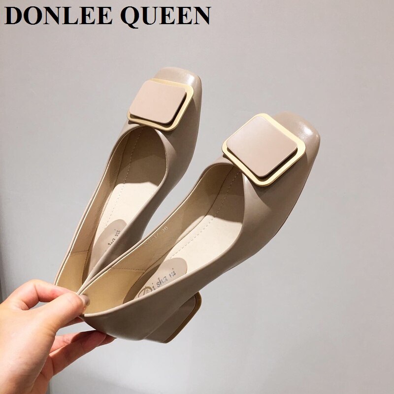 Zapatos planos de bailarina para mujer, bailarinas informales de trabajo, de tacón bajo, mocasines cuadrados con hebilla de Metal