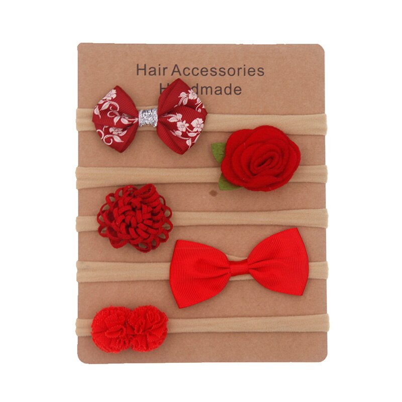6pcs/set Elastic Flower Headbands for Baby Girls Hair Accessories Baby Girls Bow Nylon Turban Skinny Stretchy Rubber Hair ban: R