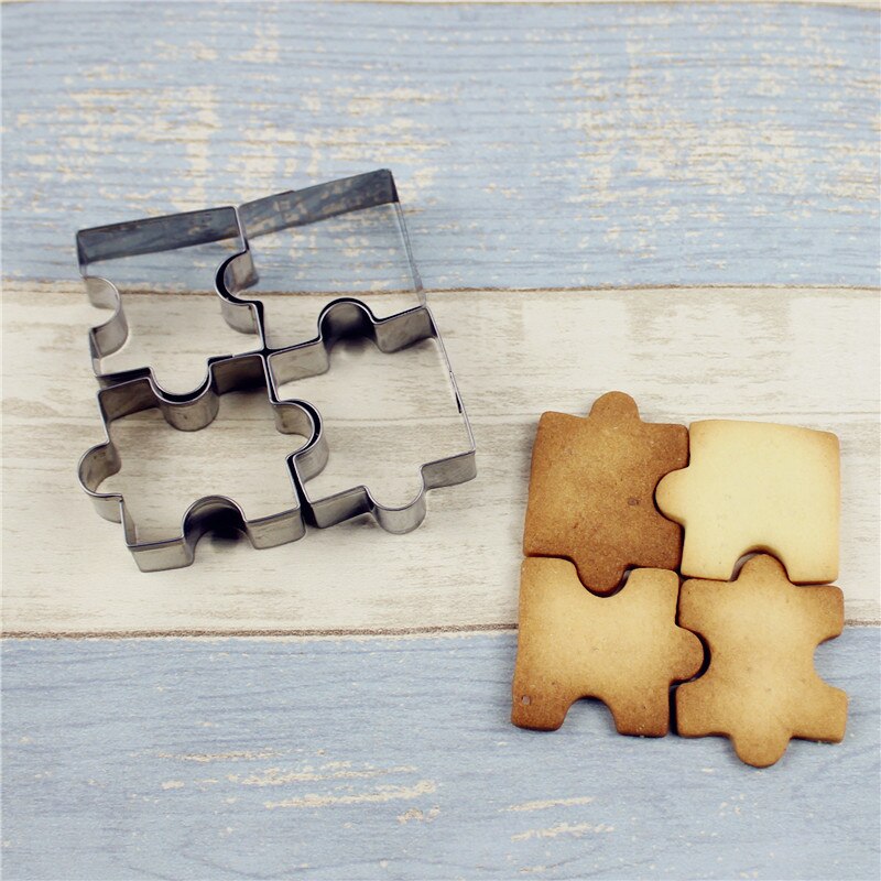 4pcs Populaire Leuke Puzzel Biscuit Mold Groente en Fruit Snijden Mold Rvs Eenvoudige DIY Cookie Cutter Niet Kwetsen hand