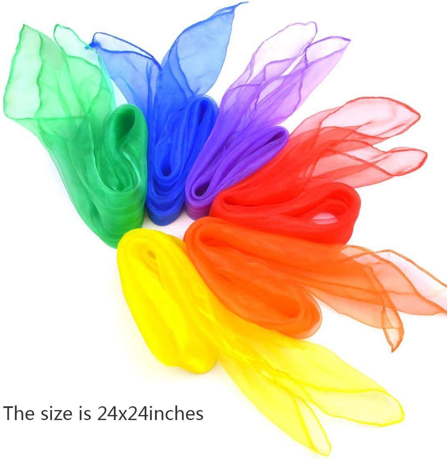 12Pcs Square Dance &amp; Jongleren Zijden Sjaals Goocheltrucs Prestaties Props Accessoires Beweging Rhythm Band Sjaal (6 Kleuren)
