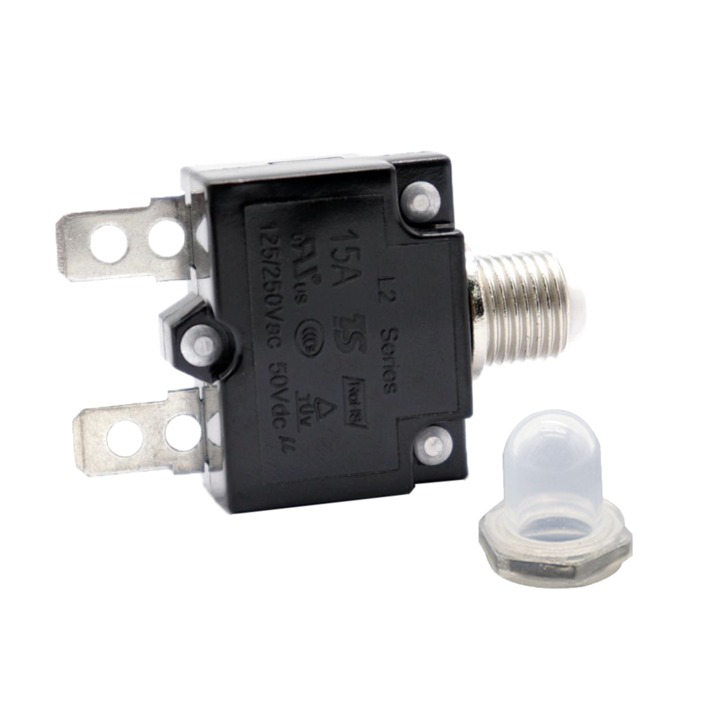 15 Amp Push Button Circuit Breakers Switch Overload Protector with Waterproof Button Transparent Cover DC 50V AC 125-250V