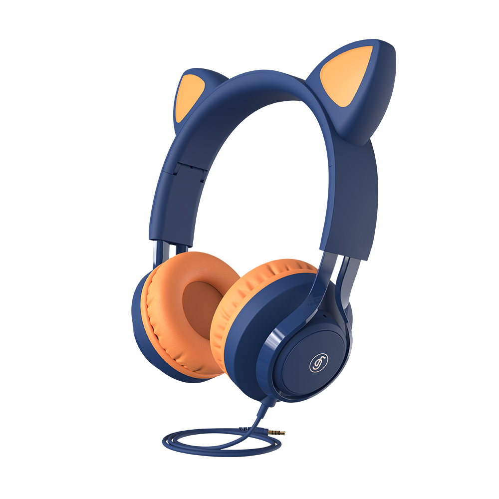 Słuchawki przewodowe ucho kota słuchawki douszne dla dziecka Kid Girls Boys 85db tryb dla dzieci ochrona słuchu słuchawki nauszne do telefonu Laptop: Blue (no box)