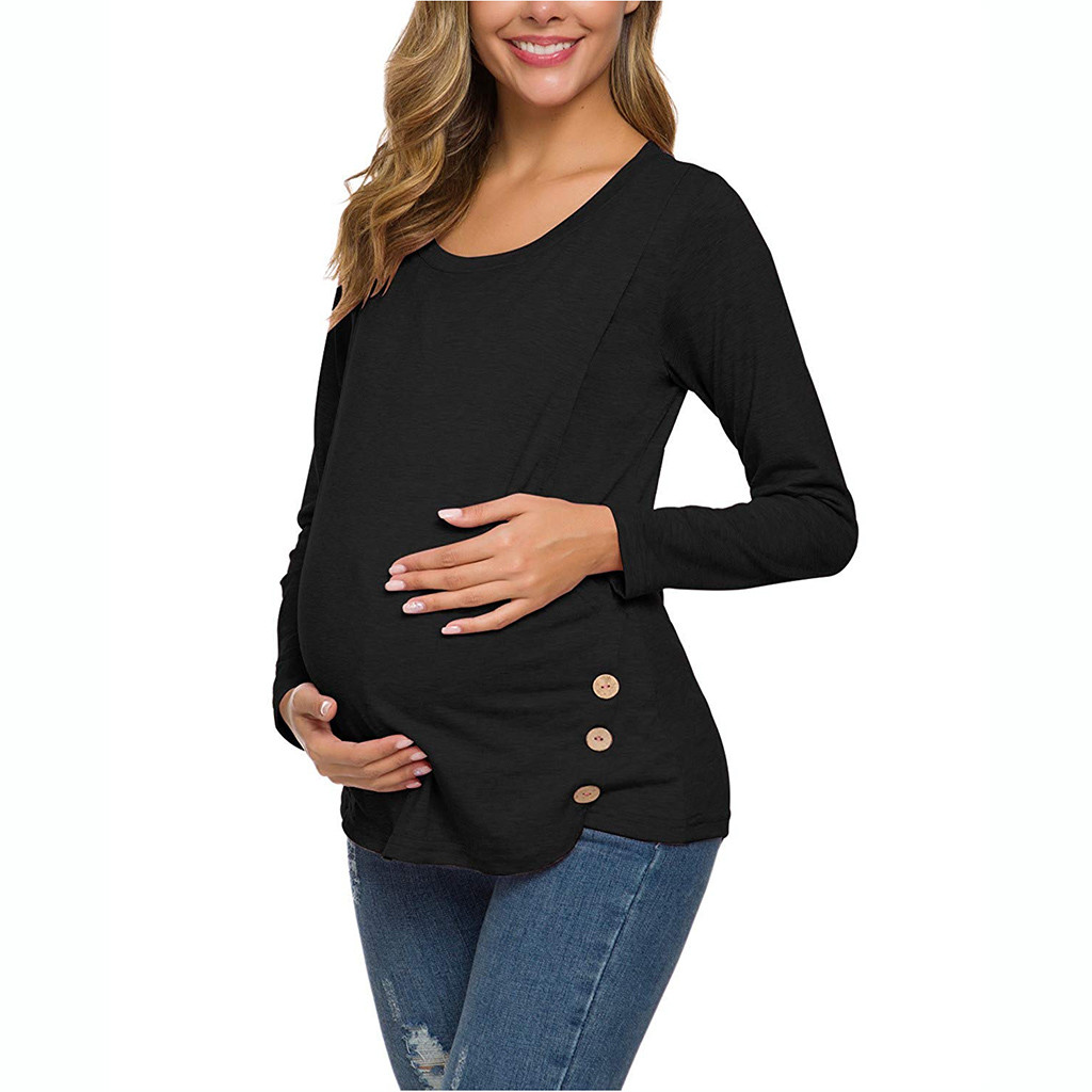 Maternity Blouses And Tops For Pregnant Plus Size Maternity Blouses Side Button Tunic Nursing Winter Breastfeeding Clothes Y99