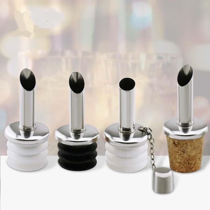 Stainless steel wine Olive Oil Pourer Dispenser Spout Glass Bottle Pourer With Cap Kitchen Accessories