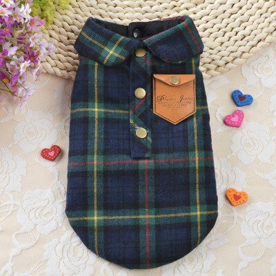 Pet Dog Soft Cotton Plaid Shirt Autumn Spring Warm Clothes for Small Dogs DC754: Green / L