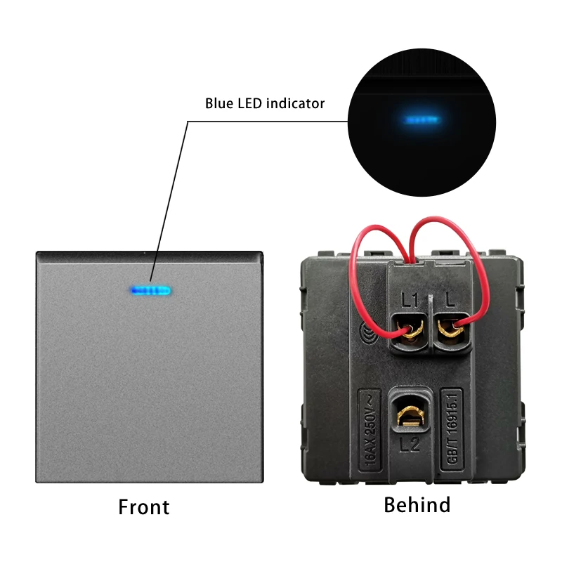 Novski wall mounted module DIY European standard gray crystal glass panel socket switch button function module combination: Red