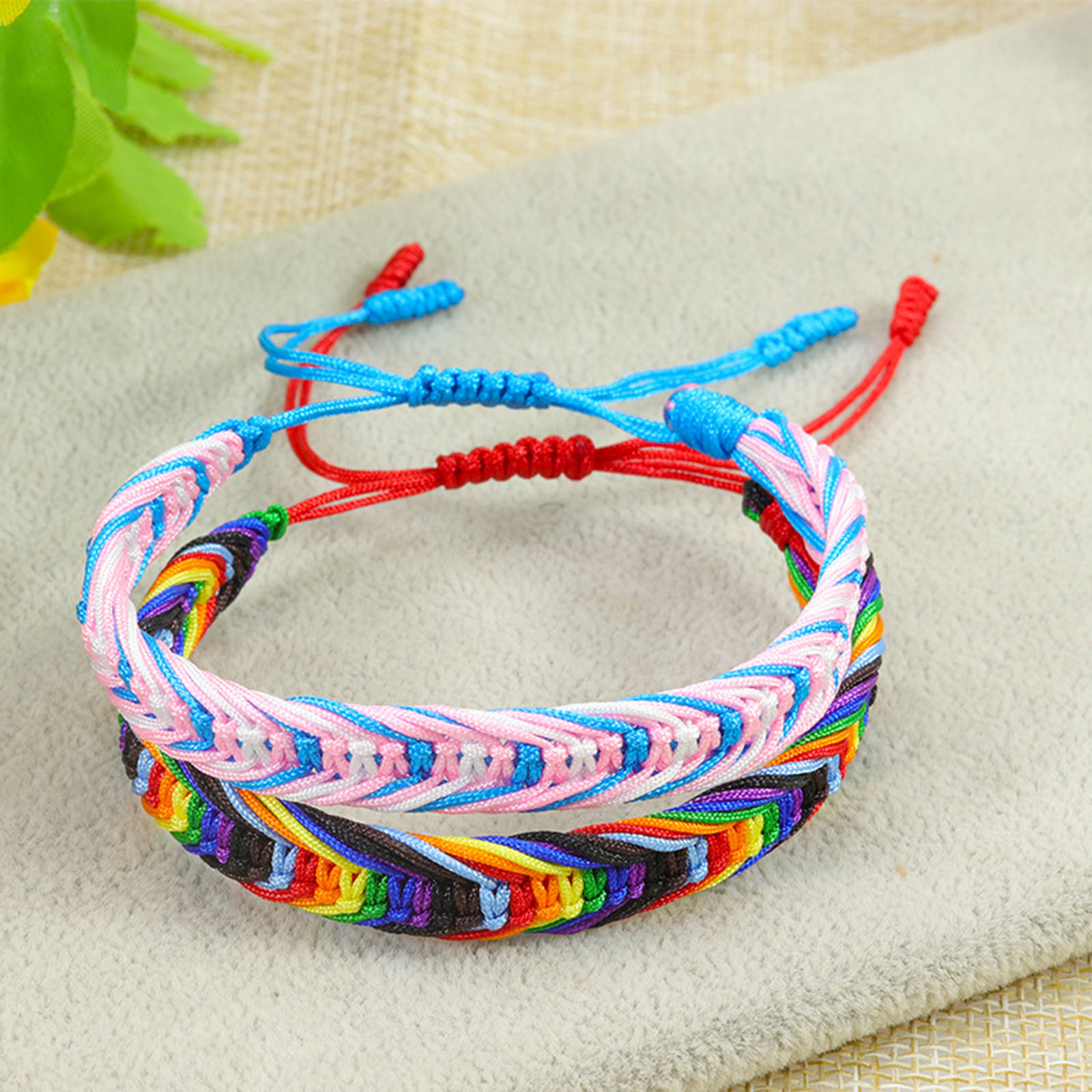 Pulseras de amistad trenzadas con hilo ondulado bohemio de poliéster, tejido étnico Multicolor texturizado ajustable de 15cm-27cm de largo, 1 ud.