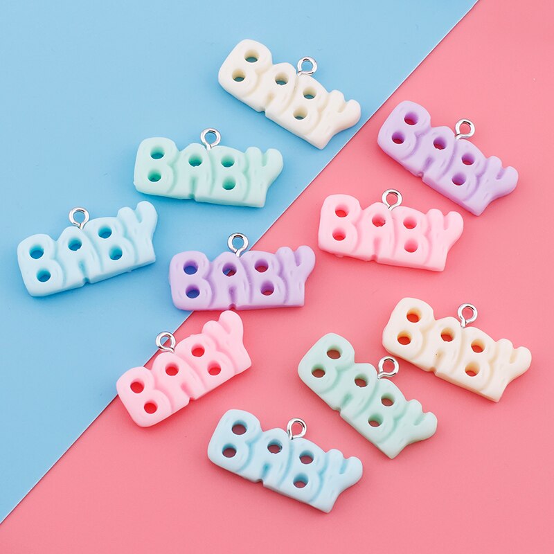 Dijes de letras de bebé, dijes colgantes de resina para pendientes, collar, pulsera, llavero, suministros de fabricación de joyas Diy, accesorios, 10 piezas