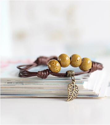 Pulsera de Cerámica con Cuentas - Cuentas Redondas - Estilo Vintage - Joyería para Mujer: Chapado en cobre antiguo
