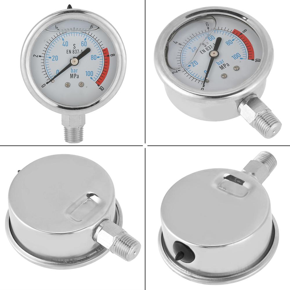 Pressure Gauge 1/4" NPT 60mm Dial Hydraulic Pressure Gauge 0~100 bar / 0-10Mpa Air Hydraulic Water Pressure Gauge Meter