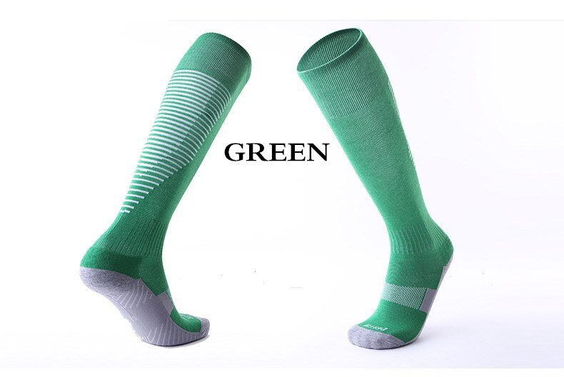 Adult Kids Sports Soccer Socks Color Stripe Long Stocking Knee High Football volleyball breathable Children Sock: green / for adult size