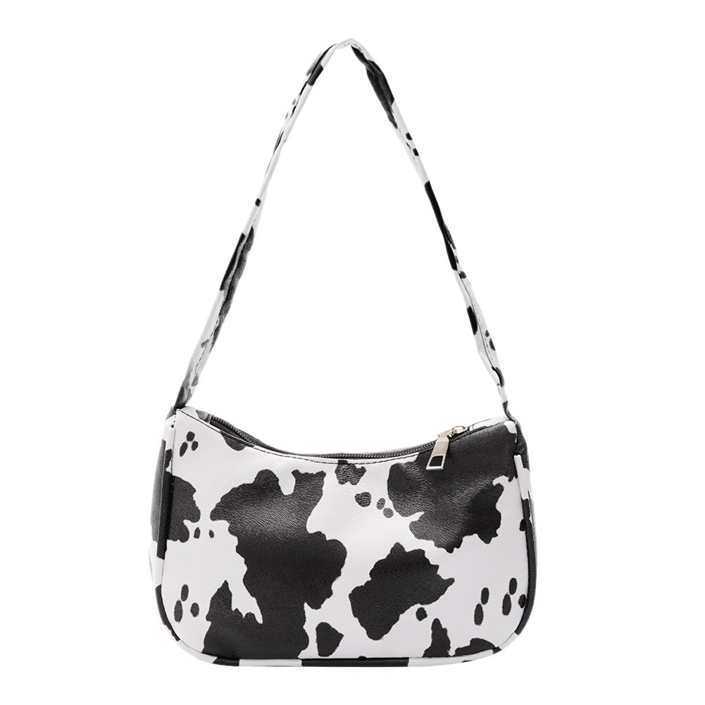 Mode Koe Dot Gedrukt Handtas Pu Leer Draagbare Vrouwen Kleine Casual Onderarm Schoudertassen Vrouwelijke Straat Travel Totes: WHITE