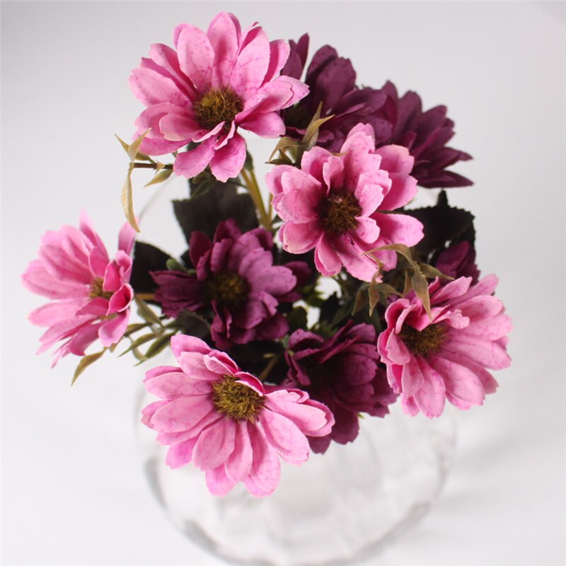 Zijden 5 vork kleine madeliefjesbloem europese stijl herfst 7 kleuren simulatie kunstbloemboeket huwelijksdecoratie thuiskantoor: Paarse roos
