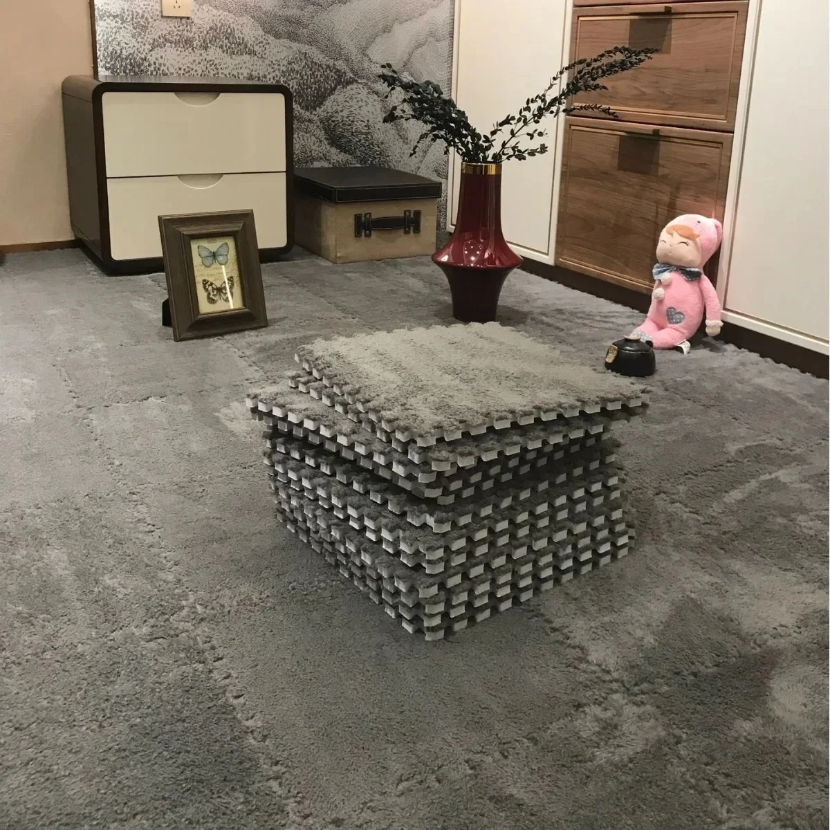 Alfombra de suelo de espuma con rompecabezas de felpa de 30x30cm, alfombra creativa de , alfombra entrelazada cuadrada, alfombras esponjosas: naranja