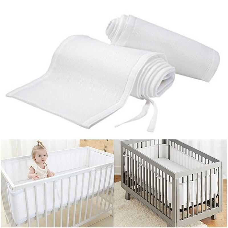 Baby krybbe kofanger nyfødte åndbar seng kofanger aftagelig baby værelse sengetøj dekoration spædbarn barneseng beskytter krybbe liner wrap: Hvid