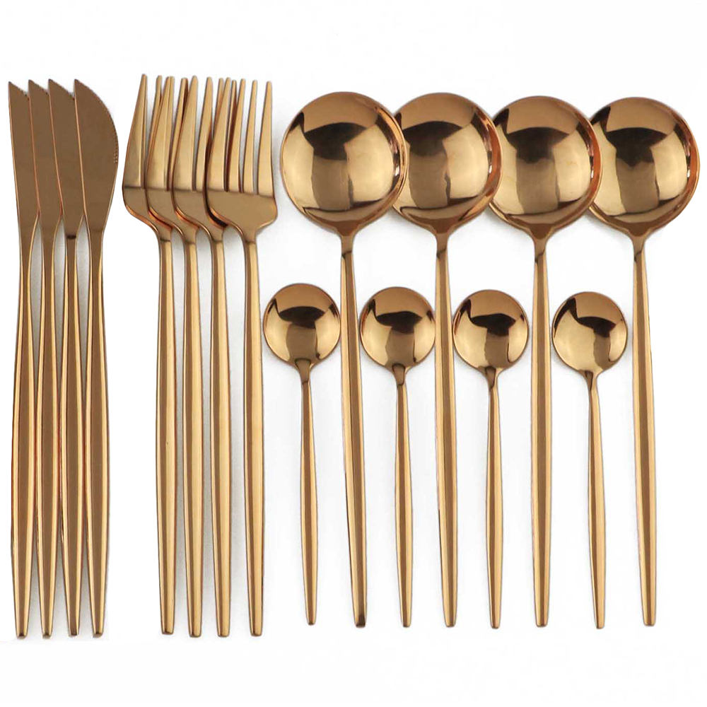 16pcs Luxury Cutlery Set Rainbow Dinnerware Set Stainless Steel Tableware Fork Knife Spoon Dinner Set Silverware With Box: Gold Box / 16Pcs Rose