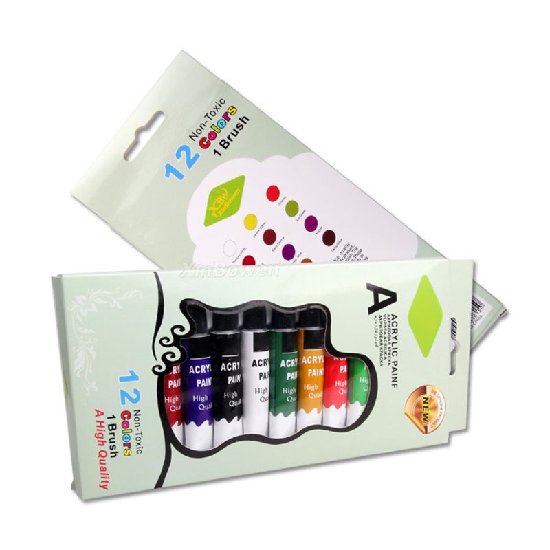 Pincel para pintar acrílicos, 12 colores, tubos de 12ml, pigmento para pintar a mano