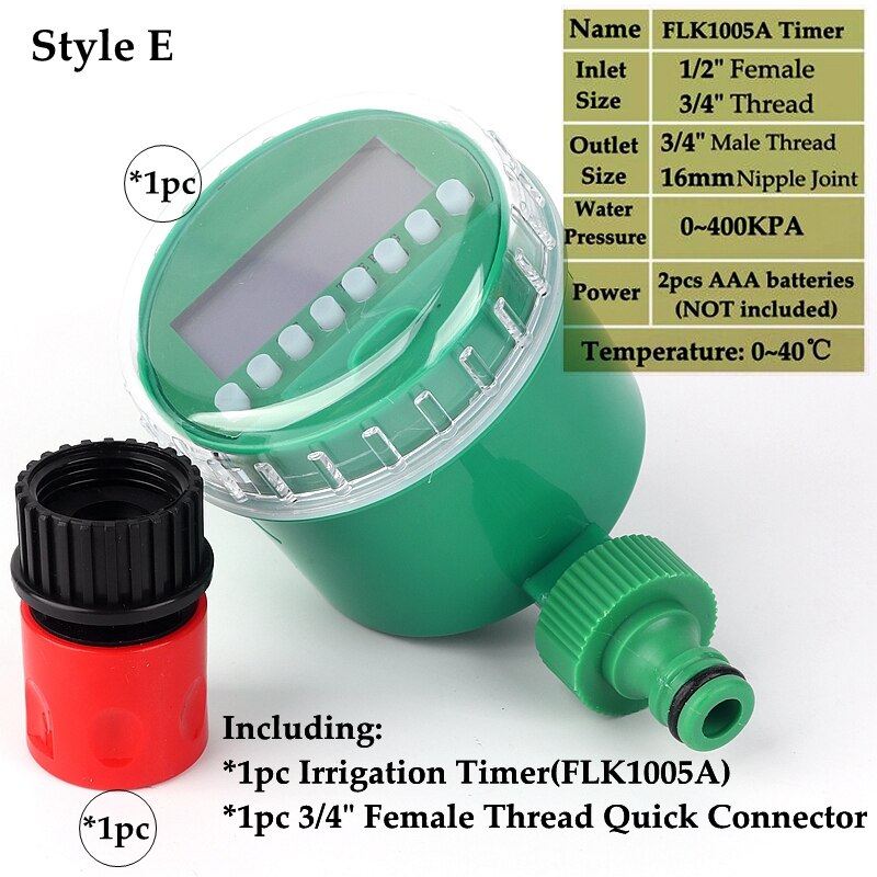5 Style LCD Display Watering Timer Set Electronic Home Garden Ball Valve Water Timer For Garden Irrigation Controller: Style E