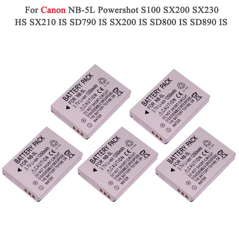 Camera Battery Pack NB-5L NB 5L NB5L Bateria For Canon SX200is SX220HS SX230HS CB-2LXE PowerShot S100 S110 SD950 SD970: Package 5