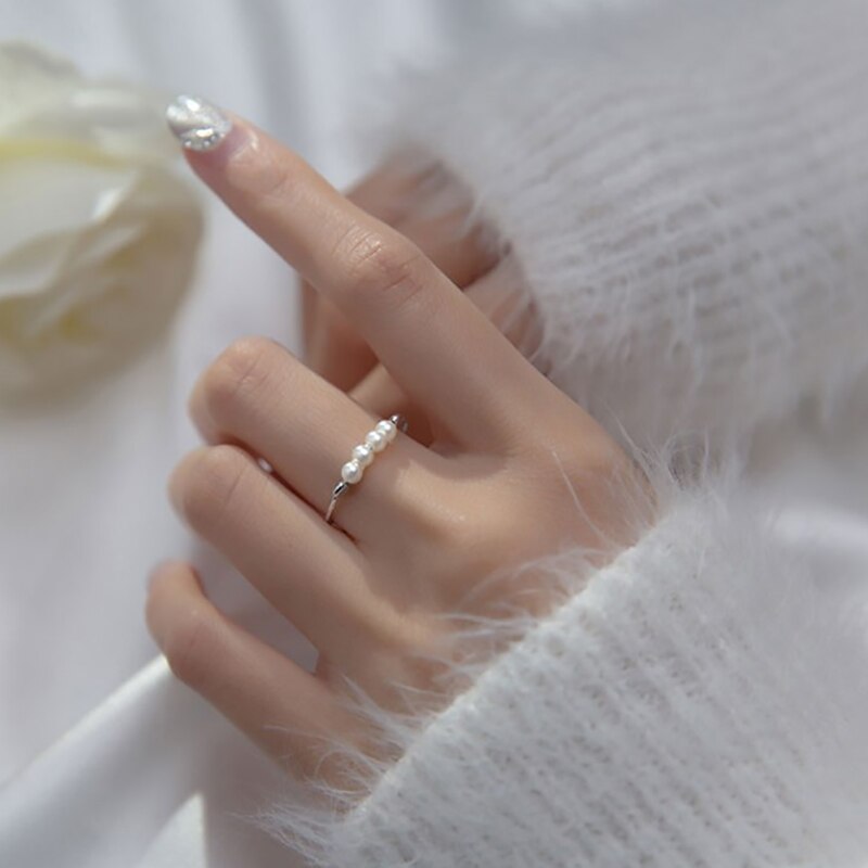 Anelli regolabili eleganti sottili semplici Color argento perla per le donne regali delicati gioielli di moda Bijou