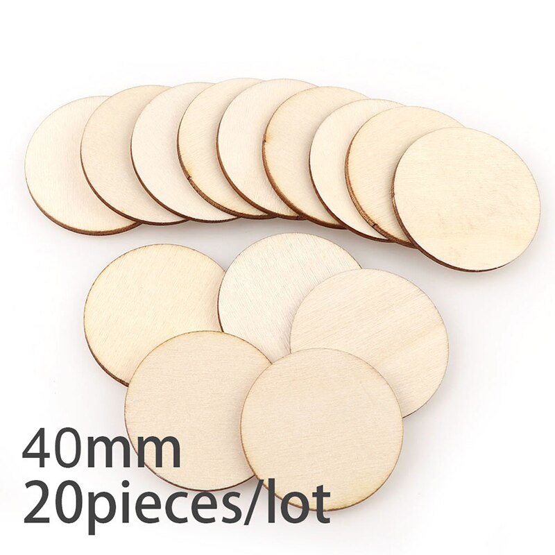 Diameter 1-10cm naturlige ufærdige runde træskiver cirkler skiver til gør-det-selv-håndværk børn julemaleri legetøj ornament indretning: 40mm 20 stk