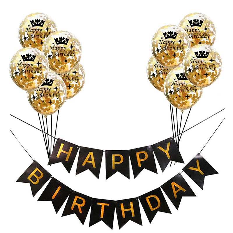 1set Adult Kids Happy Birthday Ballon Letter Banner Gold Confetti Helium Latex Ballon Party Decorations Air Balls Globos: as picture 2