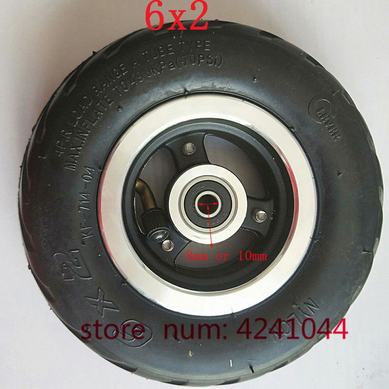 Roue de chariot Scooter électrique 6 pouces | Roue 6x2 avec pneu à Air, moyeu en métal 608 /628 roulements, roue de chariot à trous d'essieu 8/10mm