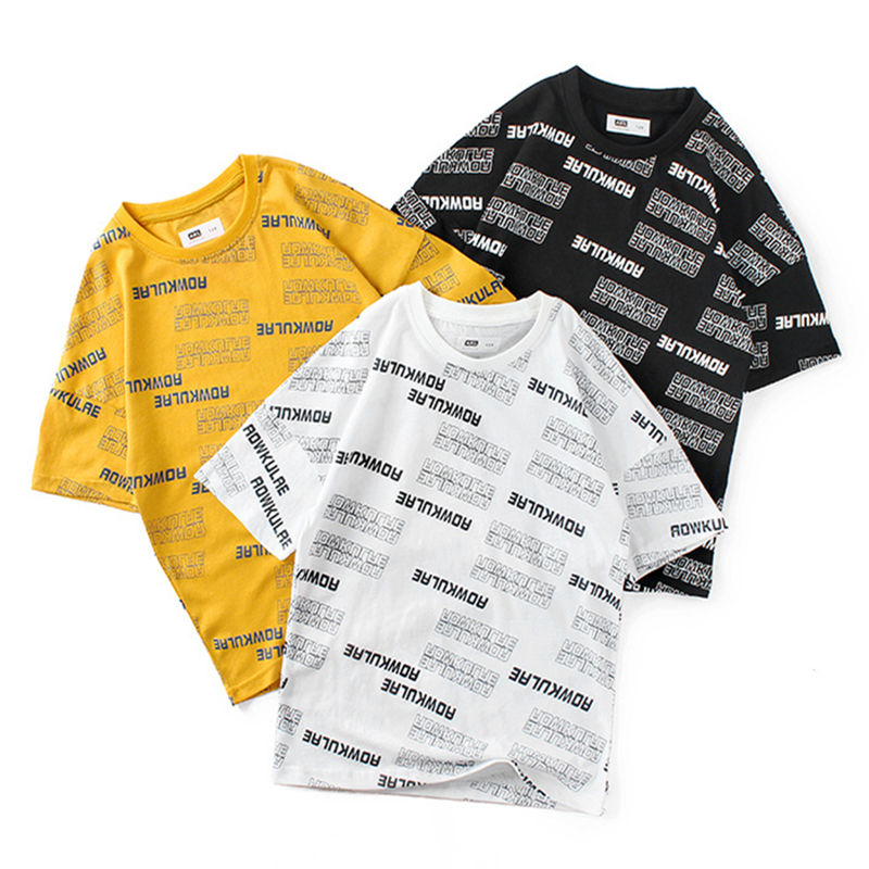 Kinderen Jongens T-shirts Zomer 100% Katoen Tiener Kids Volledige Print Brief Tops Voor Grote Jongens 6 8 10 12 14 Jaar T-shirts Dwq585