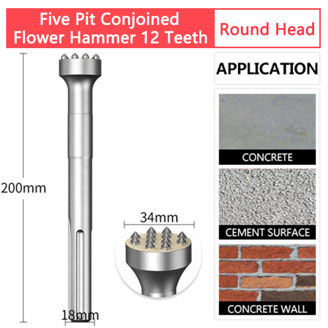 Flower Hammer Chisel Drill Bit Wall Concrete Cement Hit Lychee Surface Electric Pick Electric Hammer One Alloy Hair Hit Artifact: Red