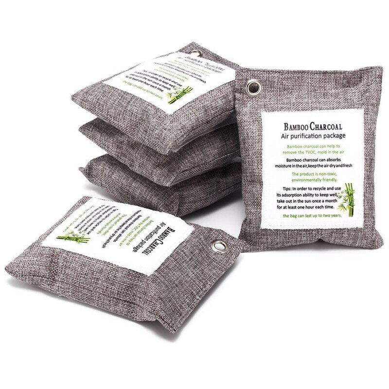 5Pcs Bamboo Charcoal Air Purifying Bags, 200G Activated Charcoal Bags Naturally Without Odor, Moisture: Default Title