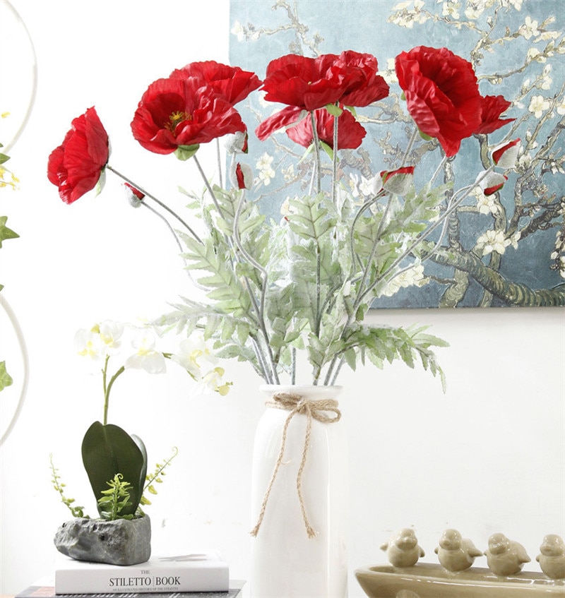 70cm wiosna 2 głowice żywy maku sztuczne kwiaty DIY ślub boże narodzenie dekoracje robić domu na imprezę kwiat z jedwabiu materiały ścienne 1 sztuk