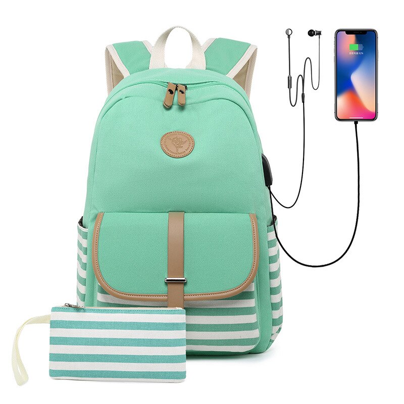 Vrouwen Rugzak Canvas Leather Reizen Schoudertas Stijlvolle Schooltas Meisje Multifunctionele School Rugzak Voor Vrouwen 2 Stuks