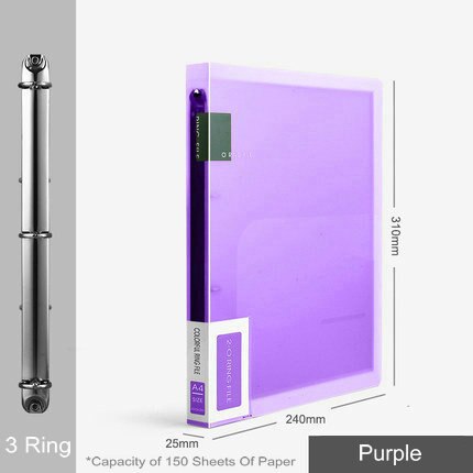 Carpeta de archivos con 3 anillas de colores, organizador de papel A4, 2 anillas transparentes, fundas organizadoras de documentos, carpeta de PVC A4: 3 Ring    Purple